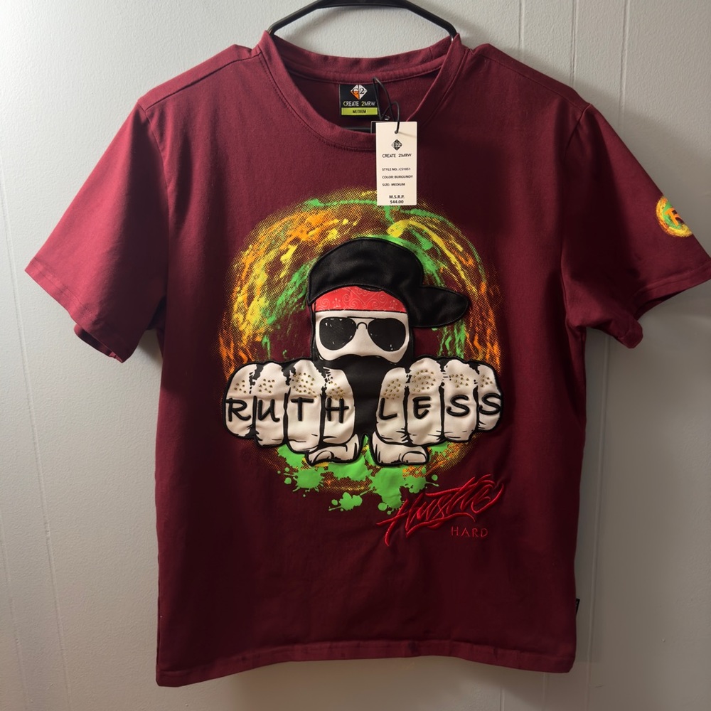 Create 2MRW Print & Embroidery Graphic T Shirt, Size Medium. Brand new.